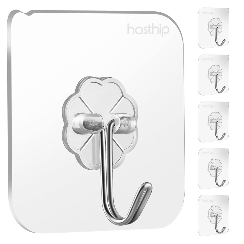 HASTHIP 5 Pack Adhesive Hooks for Hanging Wall Hooks Removable Sticky Hooks for Bathroom, Kitchen Waterproof Ultra Adhesive Wall Hooks (Clear) HASTHIP 5 Pack Adhesive Hooks for Hanging Wall Hooks Removable Sticky Hooks for Bathroom, Kitchen Waterproof Ultra Adhesive Wall Hooks (Clear)
